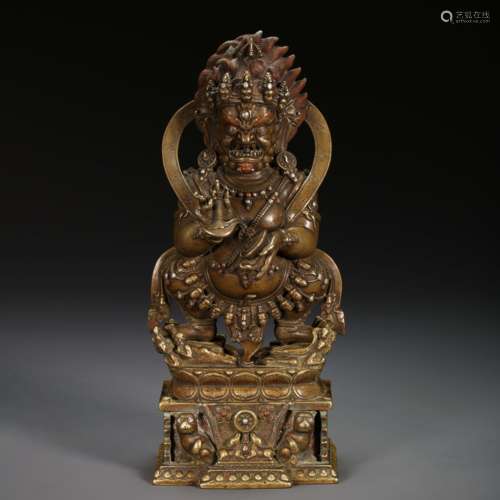 CHINESE BRONZE INLAID WITH SILVER BUDDHA, 13TH CENTURY