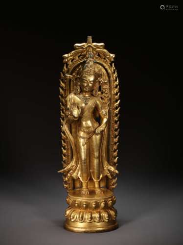 TIBET BRONZE GILDING BUDDHA STATUE, MING DYNASTY