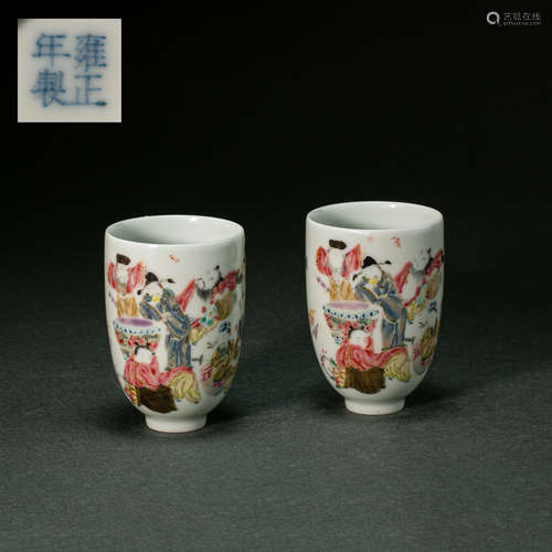 A PAIR OF CHINESE FAMILLE ROSE PORCELAIN CUPS , YONGZHENG PE...