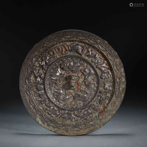 CHINESE BRONZE ZODIAC MIRROR, TANG DYNASTY