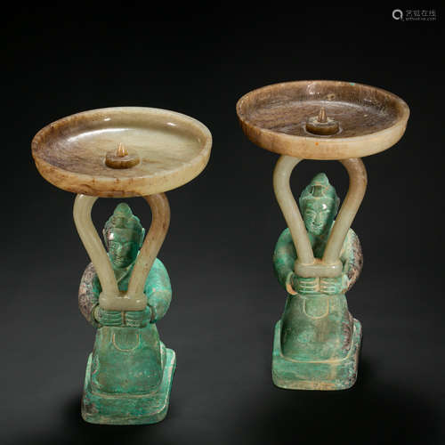 A PAIR OF CHINESE SILVER BOTTOM JADE LANTERN IN THE, HAN DYN...