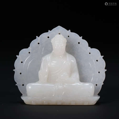 CHINESE HETIAN WHITE JADE BUDDHA STATUE, QING DYNASTY