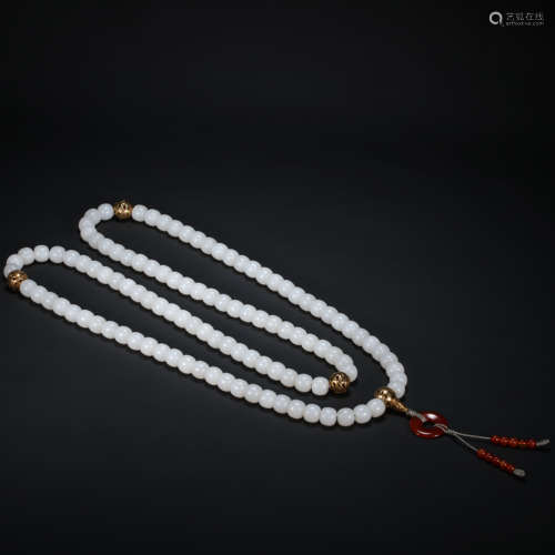 A SET OF CHINESE HETIAN WHITE JADE BUDDHA BEADS '108', QING ...