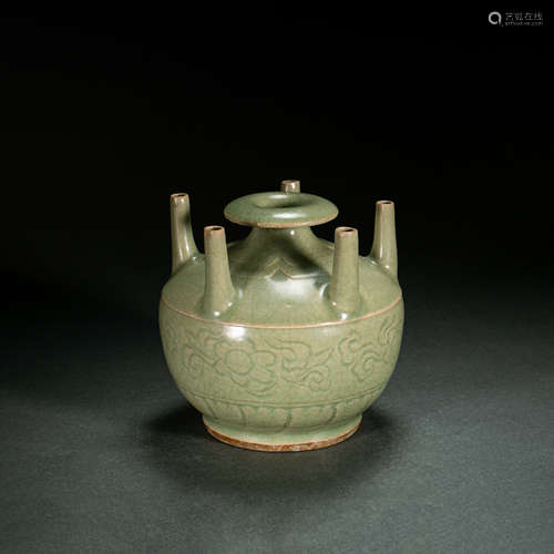 CHINESE LONGQUAN WARE FIVE TUBE BOTTLE, SONG DYNASTY