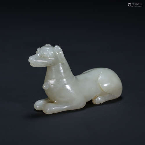 CHINESE HETIAN WHITE JADE DOG, MING DYNASTY