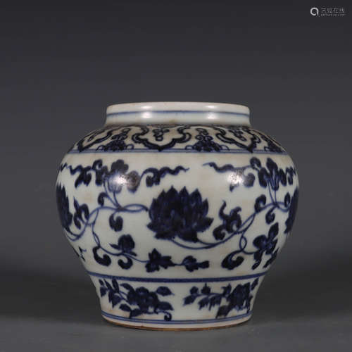 Blue and white flower pattern jar