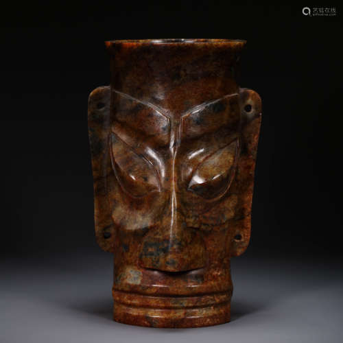 CHINESE HETIAN JADE FACE HONORED, SHANG DYNASTY