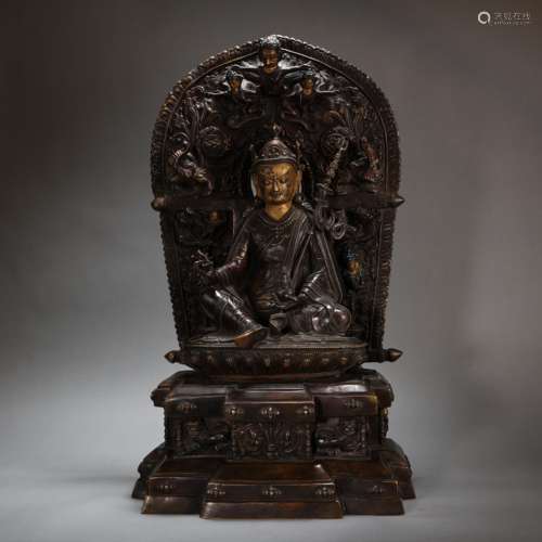 CHINESE GILT BRONZE INLAID WITH SILVER BUDDHA STATUE, MING D...