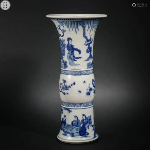 Qing Dynasty blue and white figures Zun