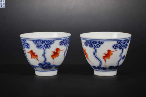 Qing Dynasty Blue and White Five Kinds of Blessing Cups
