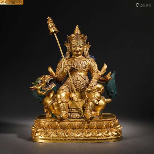 Qing Dynasty Gilt bronze statue of the god of wealth