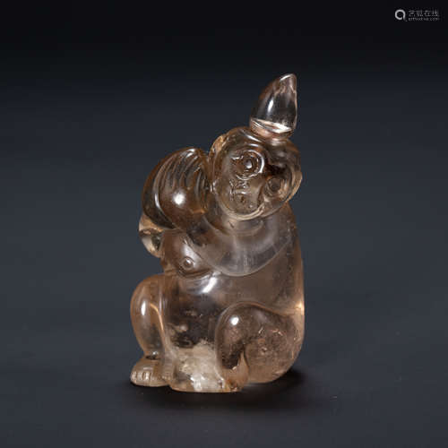 CHINESE CRYSTAL MONKEY SNUFF BOTTLE FROM THE QING DYNASTY