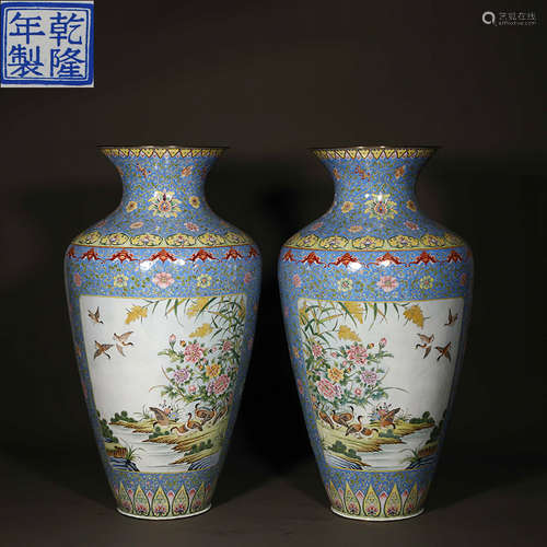 Qing Dynasty painted enamel big goose vase