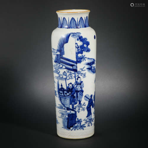Qing Dynasty Blue and White Figure Bottle
