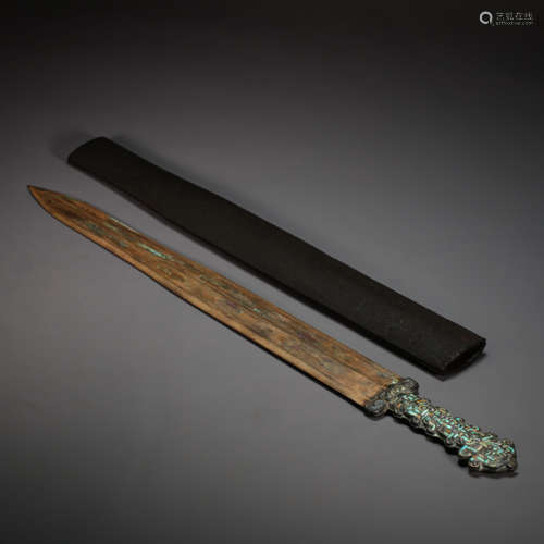 CHINESE GOLD MOSAIC TURQUOISE SWORD, HAN DYNASTY