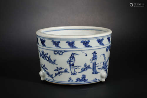 Qing Dynasty blue and white character pen holder