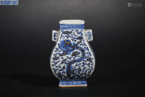 Qing Dynasty Blue and White Dragon Statue