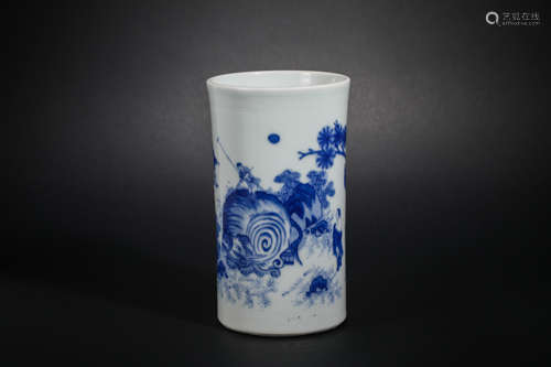 Qing Dynasty blue and white character pen holder