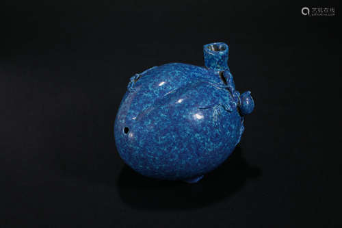 Qing Dynasty Blue Glazed Peach Shaped Brush Washer