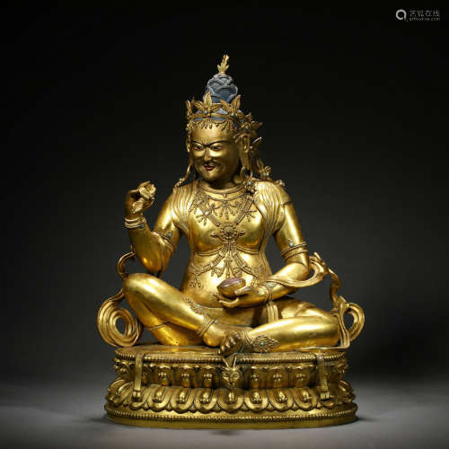 Gilt bronze statue of the Dharma protector