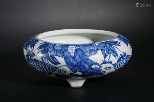 Qing Dynasty Blue and White Figure Brush Wash