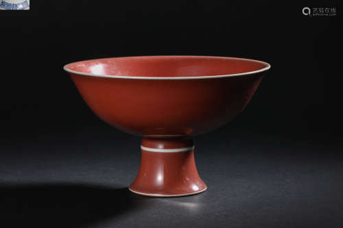 Qing Dynasty Bean Red High-foot Cup