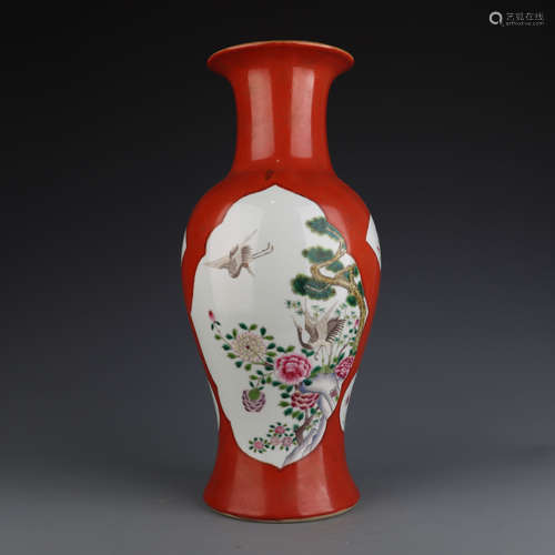 Famille rose ornamental vase with flower pattern