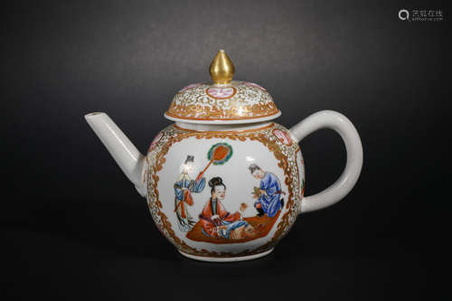 Qing Dynasty painted enamel figure portable pot