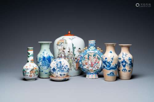 SIX DIVERSE CHINESE VASES AND A SOFT PASTE SEAL PASTE BOX, 1...