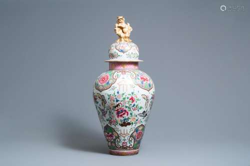 A LARGE FAMILLE ROSE-STYLE VASE AND COVER, SAMSON, FRANCE, 1...