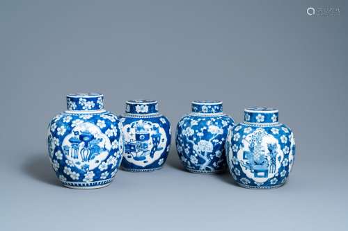 FOUR CHINESE BLUE AND WHITE 'ANTIQUITIES' JARS AND...