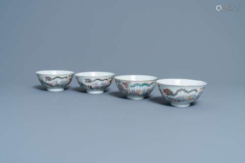 FOUR CHINESE FAMILLE ROSE 'SPRING FESTIVAL' BOWLS,...