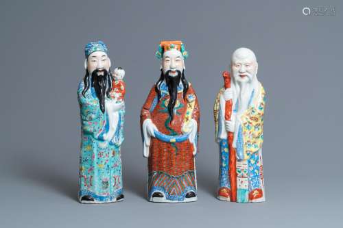 THREE CHINESE FAMILLE ROSE 'STAR GOD' FIGURES, SEA...