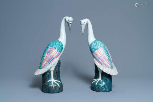A PAIR OF LARGE CHINESE FAMILLE ROSE MODELS OF CRANES, 20TH ...