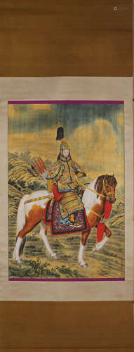 A Chinese figure silk scroll painting, Lang Shining mark