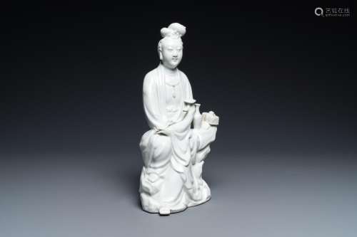 A CHINESE BLANC DE CHINE FIGURE OF GUANYIN, IMPRESSED MARK, ...