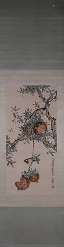 A Chinese pomegranate painting, Qi Baishi mark