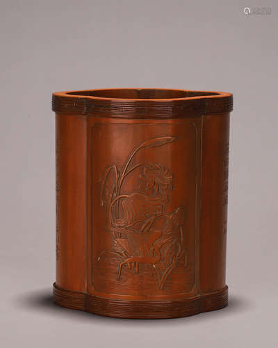 An inscribed crane bamboo brush pot