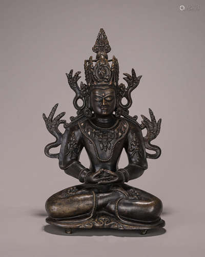 A copper silver-inlaid Amitabha buddha statue