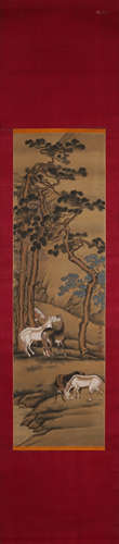 A Chinese horse silk scroll painting, Shenquan mark