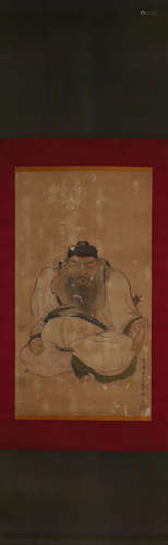 A Chinese figure silk scroll painting, Ding Yunpeng mark