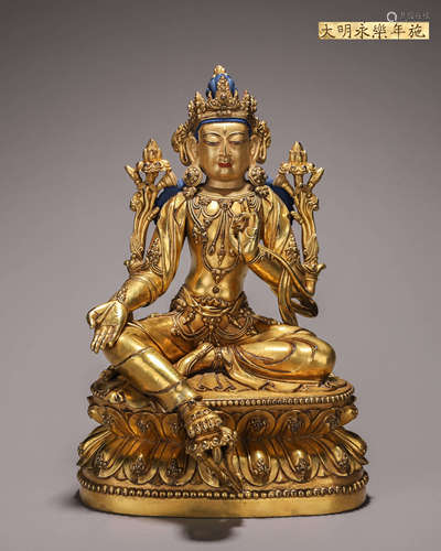 A copper green tara buddha statue