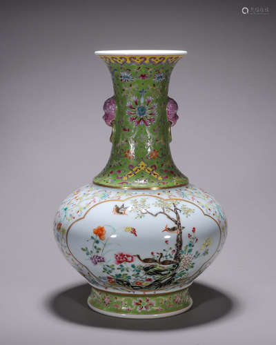 A famille rose bird and flower porcelain vase