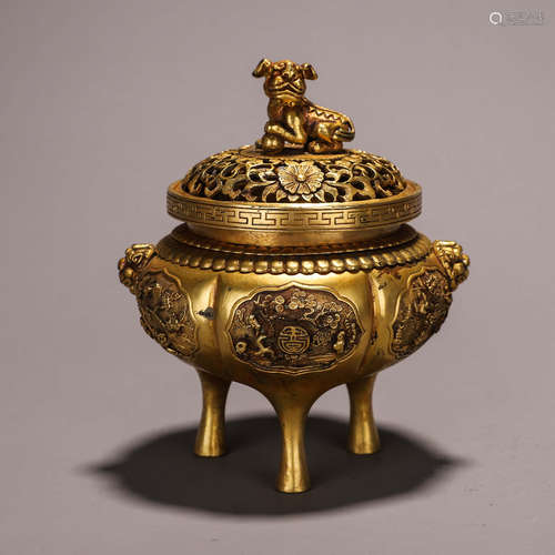 A gilding copper suanni incense burner