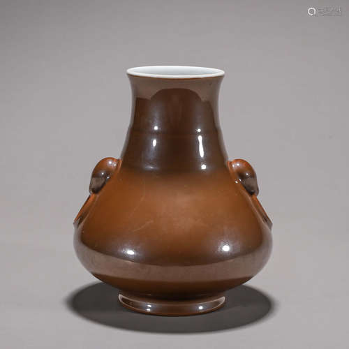 A brown glazed porcelain zun