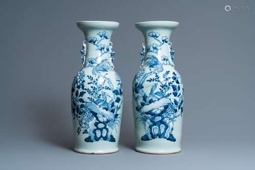 A PAIR OF CHINESE BLUE AND WHITE CELADON 'PHEASANT'...