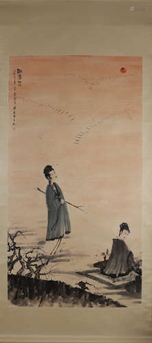 A Chinese figure painting, Fu Baoshi mark