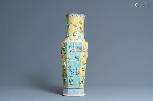 A CHINESE FAMILLE ROSE VASE WITH APPLIED 'ANTIQUITIES&#...