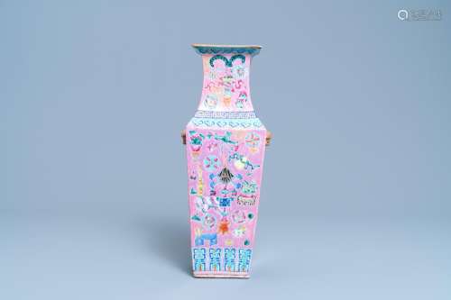 A SQUARE CHINESE PINK-GROUND FAMILLE ROSE 'ANTIQUITIES&...
