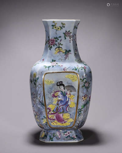 A famille rose flower and figure porcelain vase